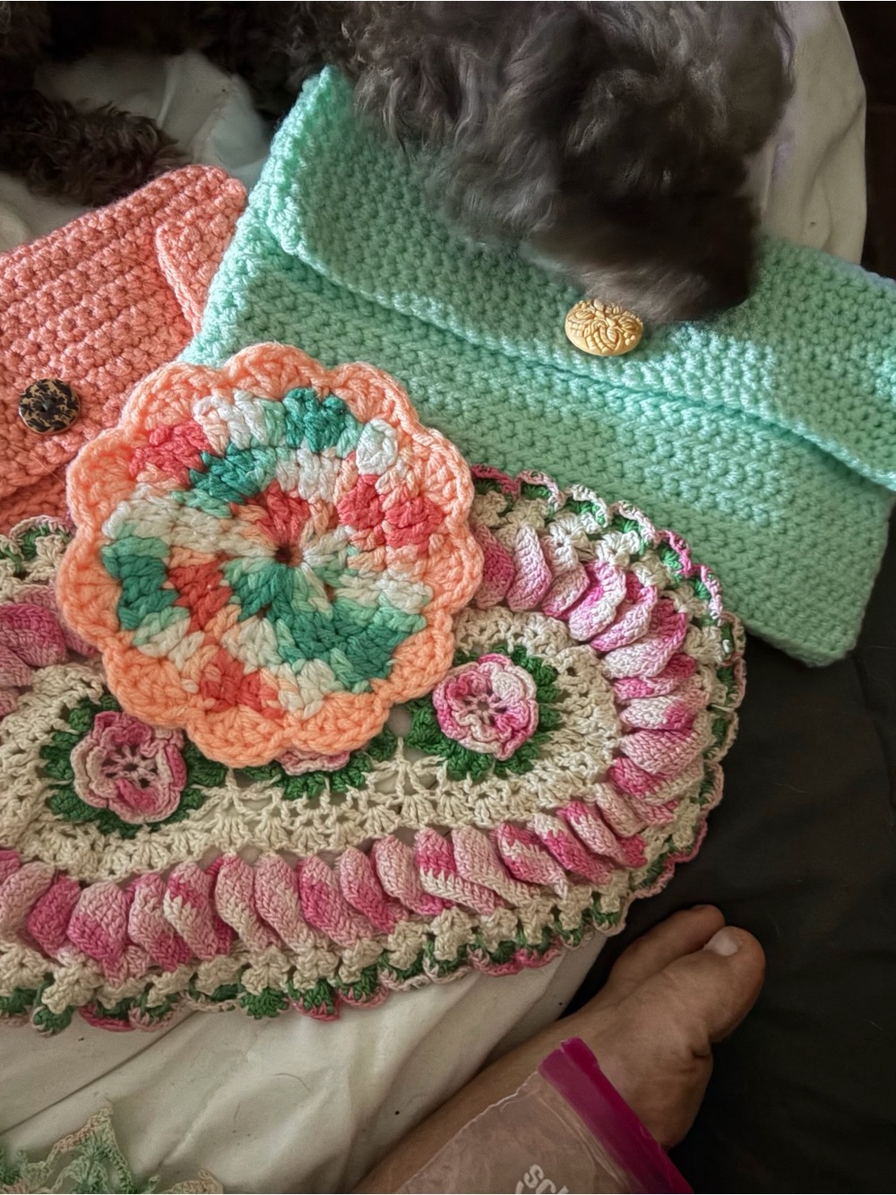 Handmade Crochet Bundle — Mint Green and Pastel Multi